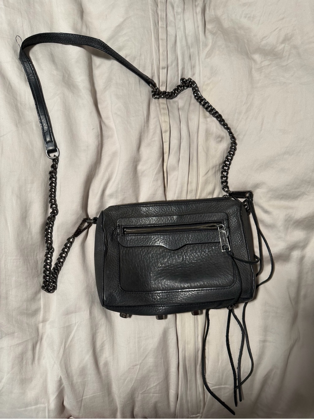 Rebecca Minkoff Black Leather Crossbody Bag with Chain/Leather Strap